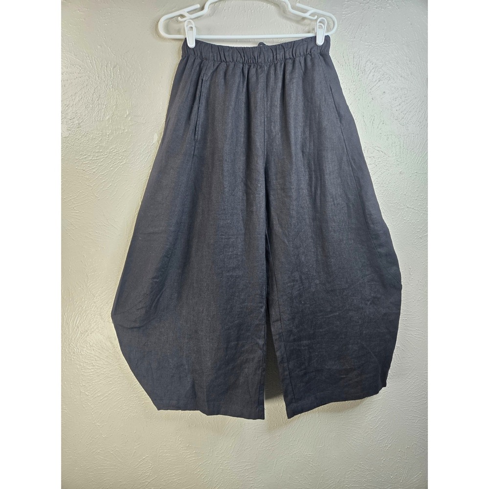 Zara Volume Pant Black Linen Relaxed Cropped Lagenlook Minimalist Barrel Gaucho